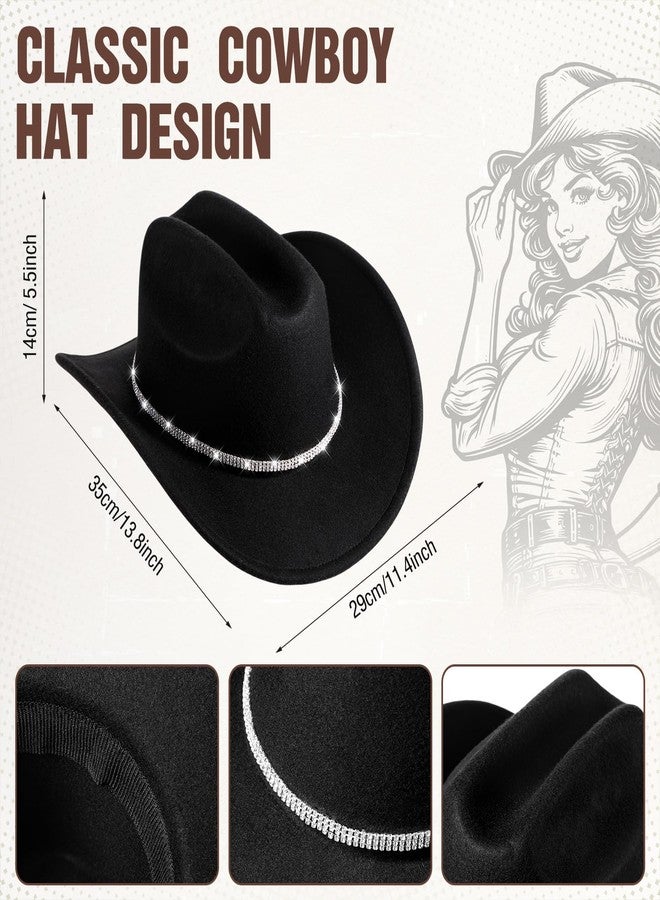 Tisancy 4 Pcs Rhinestone Belt for Men Women Glitter Cowboy Hat Diamond Chain Earring Outfit for Party Supplies(Black) - Image 2